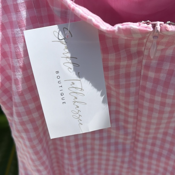 BNWT Pink & White Gingham Mini Dress - Picture 5 of 9